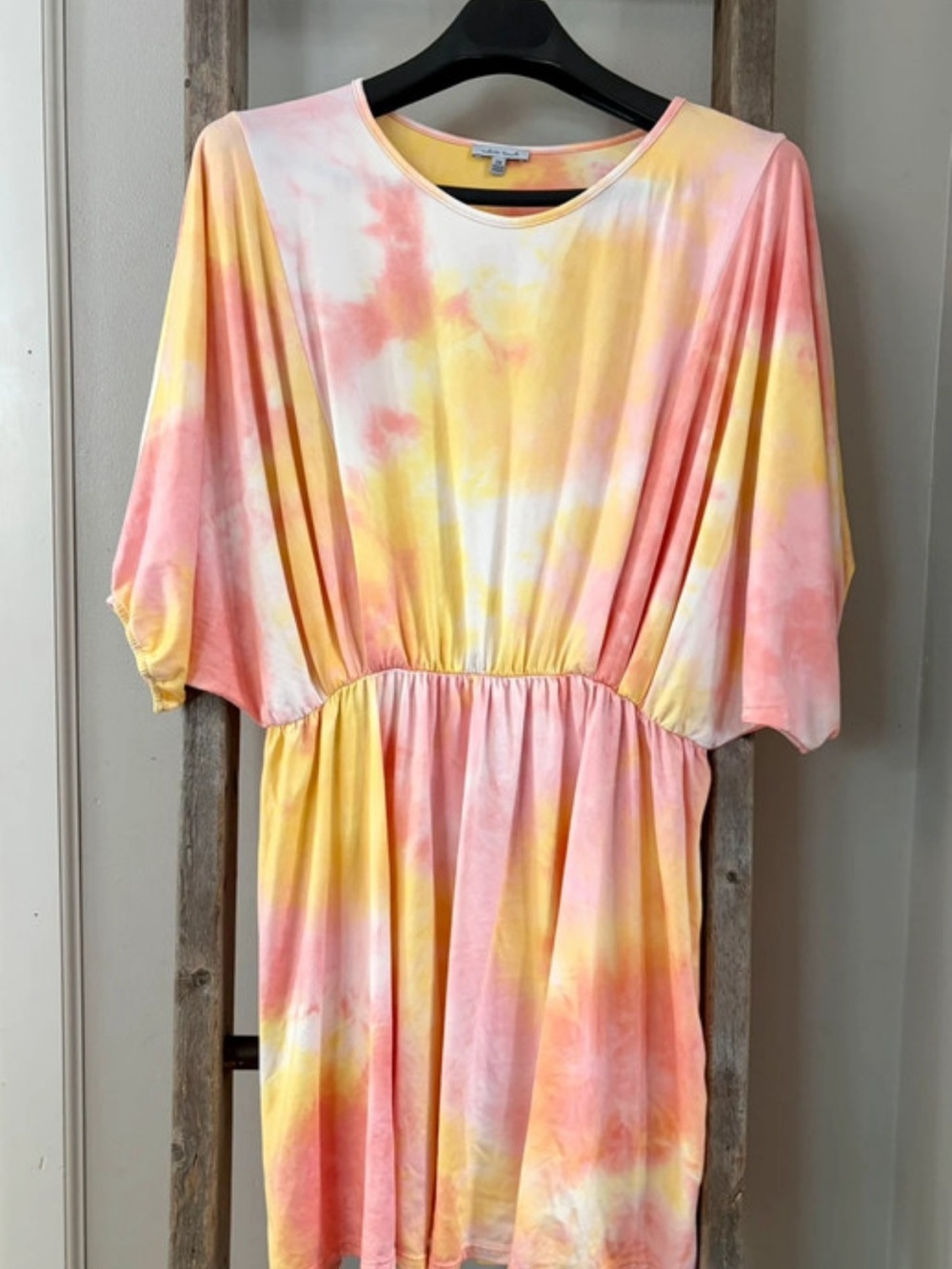 white birch Pink & Yellow Tie-Dye Midi Dress